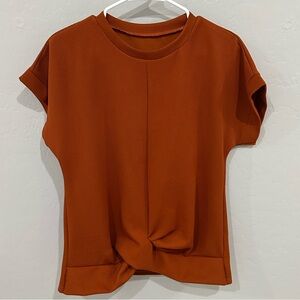 Rust orange waffle knit blouse